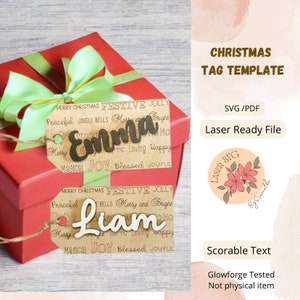 DIGITAL FILE, Scorable Christmas Tag, Christmas Tag Template, Tag Template, Tag Blank, stocking tag glowforge, tag glowforge file, Tag Svg