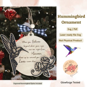 DIGITAL FILE, Memorial Ornament Svg, Hummingbird Ornament Svg, Christmas Ornament, Christmas Laser Files, Glowforge Files, Hummingbird Svg