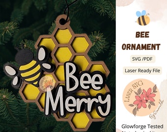 Laser geschnittene Honigbiene Ornament: Bee Merry SVG / PDF (Digitale Datei)