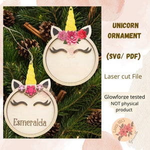 DIGITAL FILE, Unicorn Ornament, Laser File, Glowforge Files, Unicorn Laser Cut, Kids Ornaments Svg, Personalized Kids Ornament Svg, 2024