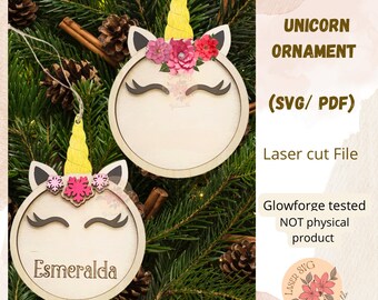 Unicorn Ornament Laser Cut File: Glowforge Ready SVG, PDF (Digital Download)