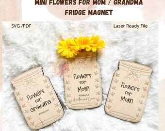Magnes na Dzień Matki z kwiatami w formacie SVG: plik wycinany laserowo dla Glowforge (plik cyfrowy)