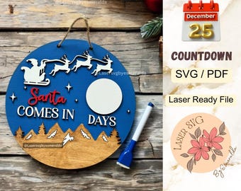 Christmas Countdown Sign: Santa Laser Cut File (SVG/PDF)
