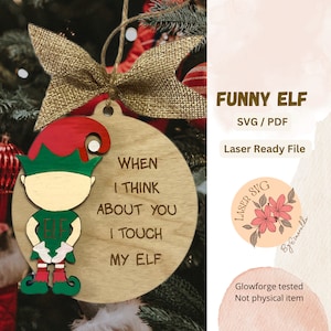 デジタルファイル、いたずらな飾り、面白い飾り、エルフの飾り、エルフのクリスマス飾り SVG、クリスマス飾り SVG、レーザーカットファイル、Glowforge