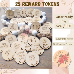 DIGITAL DOWNLOAD, Kids Reward Tokens, Kids Tokens, Reward Jar Tokens, Svg, Pdf, Laser files, Glowforge Files, Tokens Svg, Laser Cut Files