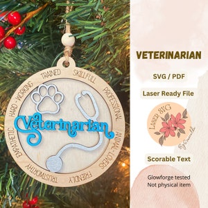 DIGITAL FILE, Veterinarian Ornament, Veterinarian Car Charm, Gift for Veterinarian, Vet Svg, Glowforge Christmas Files, Christmas Ornaments