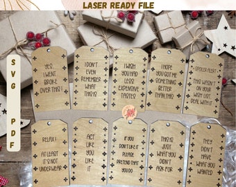 Funny Christmas Gift Tags, Laser Cut Files (SVG, PDF)