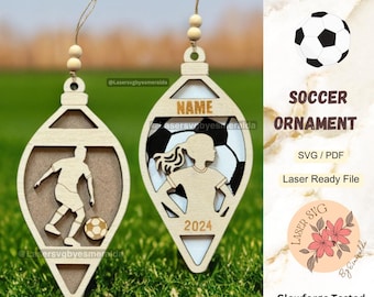 Soccer Ornament Laser Files: Sport Christmas Ornament, Glowforge SVG PDF (Digital File)