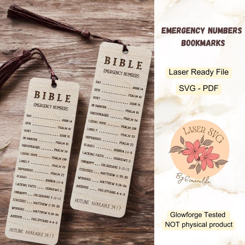 Christian Bookmark Laser File: Bible Emergency Numbers (SVG/PDF) - Etsy