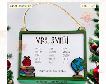 Teacher Ornament Laser File: Chalkboard, Globe, Books (SVG/PDF Digital Download