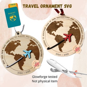 ARCHIVO DIGITAL Archivo láser, Adorno de viaje, Adorno de Año Nuevo, archivo digital, Regalo para viajeros, Glowforge, Corte láser, Adornos navideños