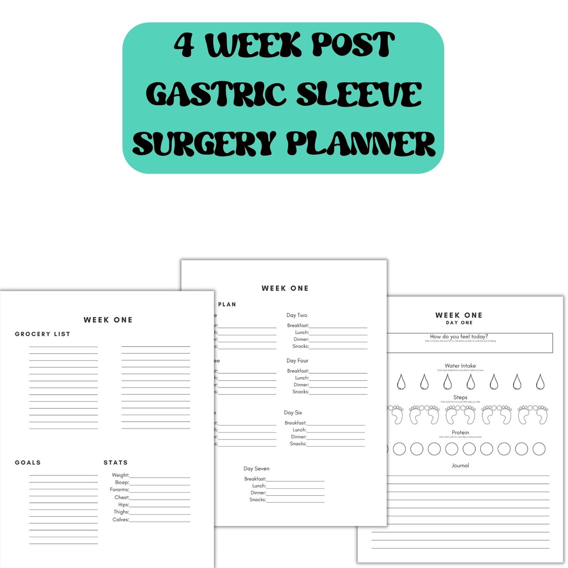 4 Week Post Gastric Sleeve Planner, Weight Loss Tracker, Post Op
