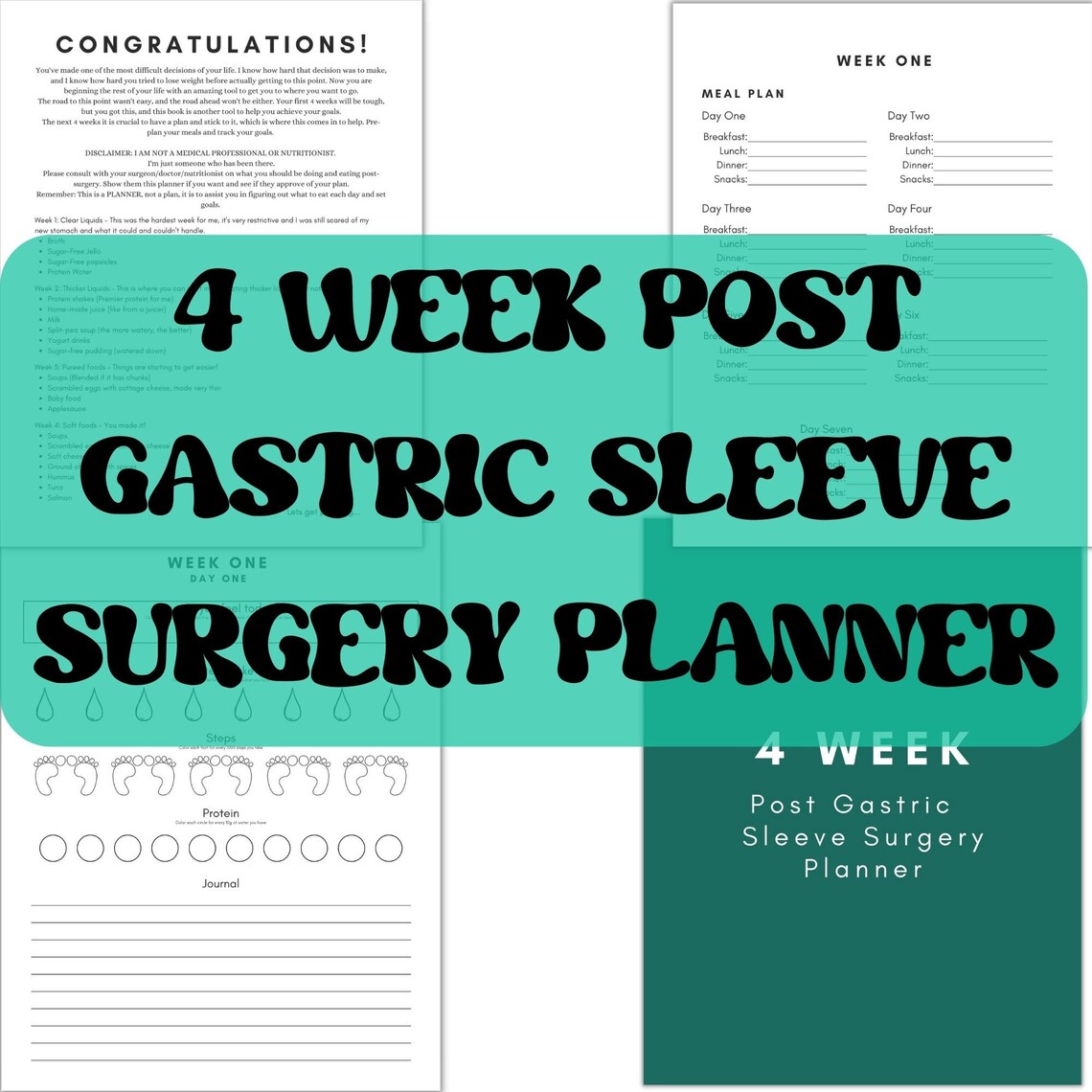 4 Week Post Gastric Sleeve Planner, Weight Loss Tracker, Post Op
