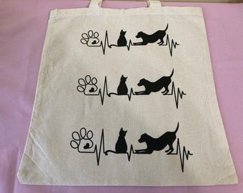 Dog & Cat Heartbeat Trio Tote Bag