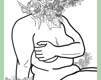 Floral Body Positive Adult Coloring Page Instant Download