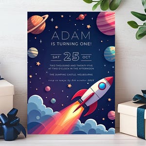 Space Birthday Party Invitation Galaxy Invite Space Birthday Invite Astronaut Outer Space Space Rocket Planets Boy Girl Party Canva Template