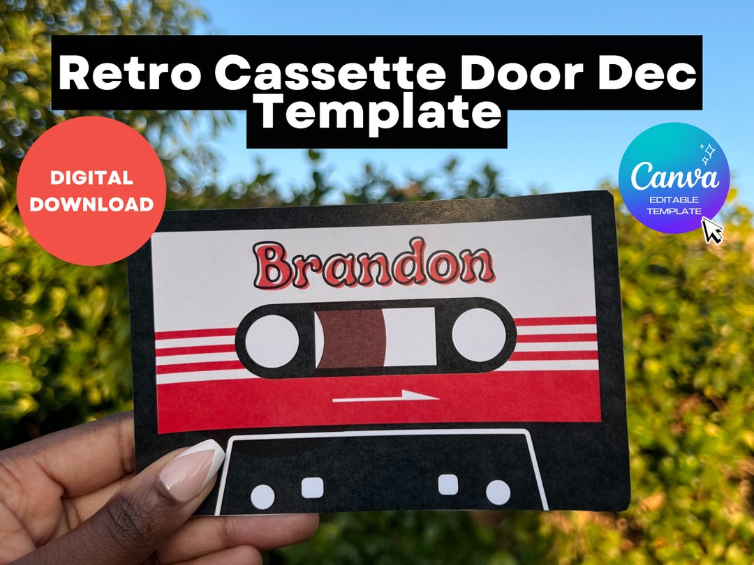Retro Cassette Door Dec Template Editable Printable RA - Etsy