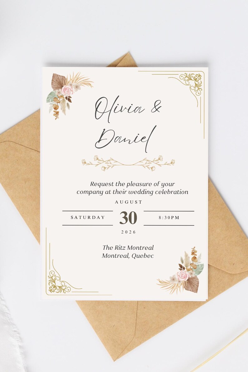 Editable Wedding Invitation Template, Boho Wedding Invite, Minimalist ...