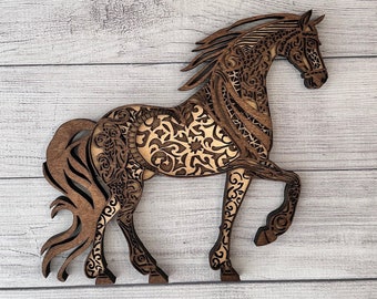 Horse SVG, Laser Cut Project, DIY SVG, Cutting Machine, Glowforge, Wooden Horse, Wall Decor, Scroll Saw fretwork, 5MM