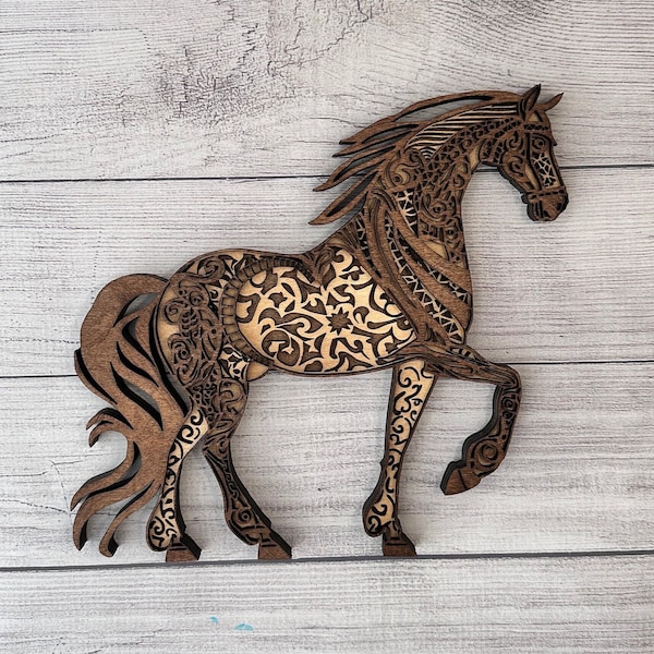 Cheval SVG, Projet de découpe laser, DIY SVG, Machine de découpe, Glowforge, Cheval en bois, Décoration murale, Chantournage de scie à chantourner, 5MM