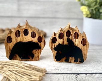 Bear Paws,  Wooden Mantel decor, Shelf Sitter, Mama Black Bear