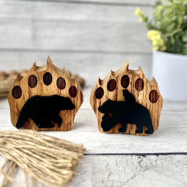 Bear Paws,  Wooden Mantel decor, Shelf Sitter, Mama Black Bear