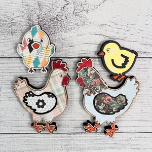 Poulet SVG, aimant, téléchargement numérique, poules, gravure au laser, fichier découpé, aimants pour réfrigérateur, cadeau pour maman, meilleure amie