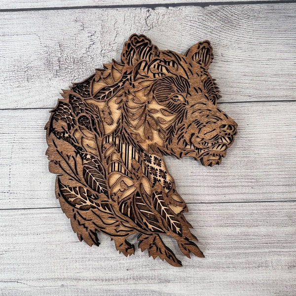 Bear Head SVG, Laser Cut Project, DIY, Cutting Machine, Wooden Bear, Mantel Decor, Glowforge files, layered files, forest decor