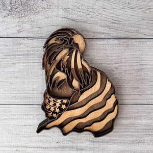 Örn och flagga SVG, amerikansk flagga, vithövdad havsörn, laserskuren fil, flerskiktad, DIY-skärning, Glowforge, trädjur, väggdekor,