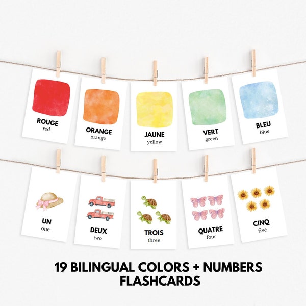 French-English Bilingual Colors and Numbers Flashcards, flashcards bilingues, flashcards couleurs en francais, French flashcards for kids