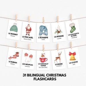 Karty obrazkowe dwujęzyczne francusko-angielskie na Boże Narodzenie, karty obrazkowe bilingues, karty obrazkowe Noël francais, francuskie karty obrazkowe dla dzieci
