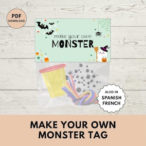 May include: A Halloween-themed craft kit with a "Make Your Own Monster" tag. The kit includes a container of yellow playdough, googly eyes, colorful pipe cleaners, and a tag with bats, a spiderweb, and a ghost.