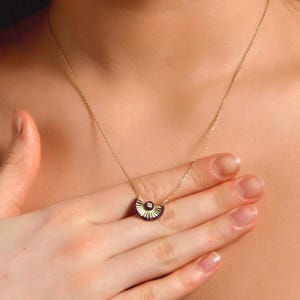 Silver Half Moon Necklace with Birthstone, 24K Gold Plated Ruby Moon Necklace, Dainty CZ Half Circle Pendant, Geometric Jewelry Gift For Her