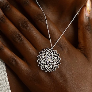 Zilveren levenscyclusketting, levensbloemhanger in 18 kt goud, heilig geometrisch symboolketting, boho-sieraden, cadeau voor Valentijnsdag