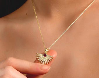 Silver Dragonfly Necklace with Birthstone, 24K Gold Plated Dragonfly Charm, Amethyst Dragon Fly Pendant, Handcrafted Jewelry, Gift For Women