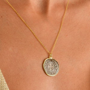 Silver Antique Coin Necklace in 18K Gold, Intaglio Greek Medallion Necklace, Ancient Roman Coin Pendant, Historical Jewelry Gift For Women