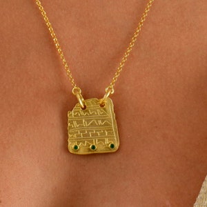 Ancient Silver Engraved Tablet Necklace, Cuneiform Carved Inscription Necklace in 18K Gold, Antique Mesopotamian Pendant, Historical Jewelry