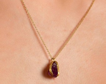 Genuine Raw Amethyst Necklace in 24K Gold, Silver Natural February Birthstone Pendant, Real Amethyst Gem Necklace, Spiritual Jewelry For Her