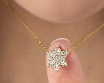 Minimalist Silver Star CZ Necklace in 18K Gold, Diamond Hexagon Star Neckace, Star of David Pendant, Cute Jewelry, Tiny Gift For Mothers Day