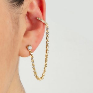 Silber Ohr Manschette Diamant Ketten Ohrringe, Diamant Ohrstecker Ohrringe in 18K Gold, CZ Tennis Kette Diamant Ohrstecker, Ohrmanschette Schmuck für Frauen