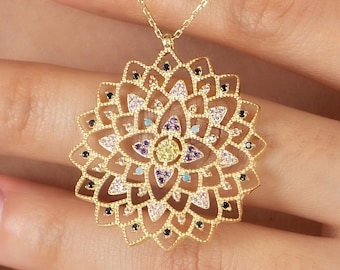 Silver Cycle Of Life Necklace, Flower of Life Pendant in 18K Gold, Sacred Geometric Symbol Necklace, Meaningful Jewelry Gift For Mothers Day