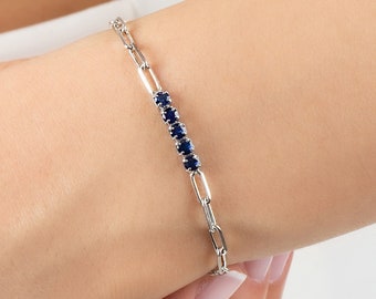 Sterling Silver Sapphire CZ Bracelet, Minimalist Blue Sapphire Bracelet, Tiny September Birthstone Bracelet, Cute Jewelry, Gift For Mothers