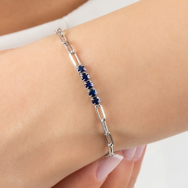 Sterling Silver Sapphire CZ Bracelet, Minimalist Blue Sapphire Bracelet, Tiny September Birthstone Bracelet, Cute Jewelry, Gift For Mothers