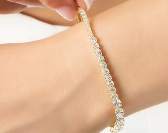 Silver CZ Tennis Bracelet in 18K Gold, Elegant Multisize Diamond Chain, Cubic Zirconia Tennis Bracelet, Classy Jewelry Gift For Mothers Day