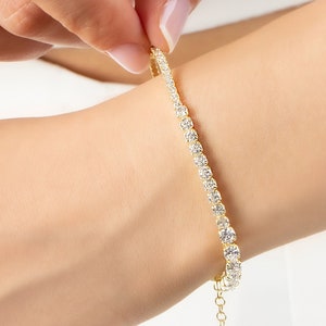 Silver CZ Tennis Bracelet in 18K Gold, Cubic Zirconia Tennis Bracelet, Cute Multisize Diamond Chain, Bridal Jewelry, Christmas Gift For Her