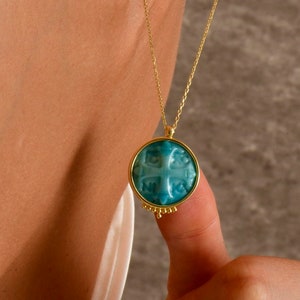 Intaglio Glass Ancient Greek Cross Necklace, Silver Glass Carved Cross in 18K Gold, ICXC NIKA Orthodox Cross Pendant, Unique Jewelry For Her