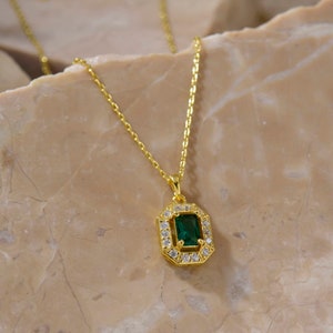 Silver Baguette Cut Emerald CZ Diamond Necklace