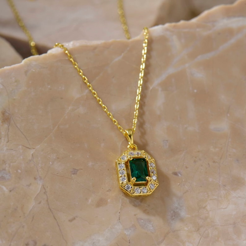 Silver Baguette Cut Emerald CZ Diamond Necklace