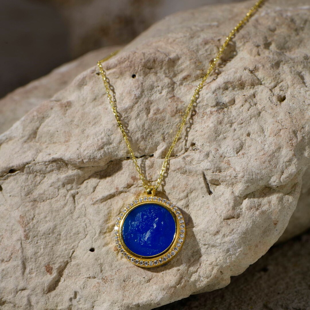 Silver Intaglio Aphrodite Necklace in 18K Gold, Ancient Greek Medallion