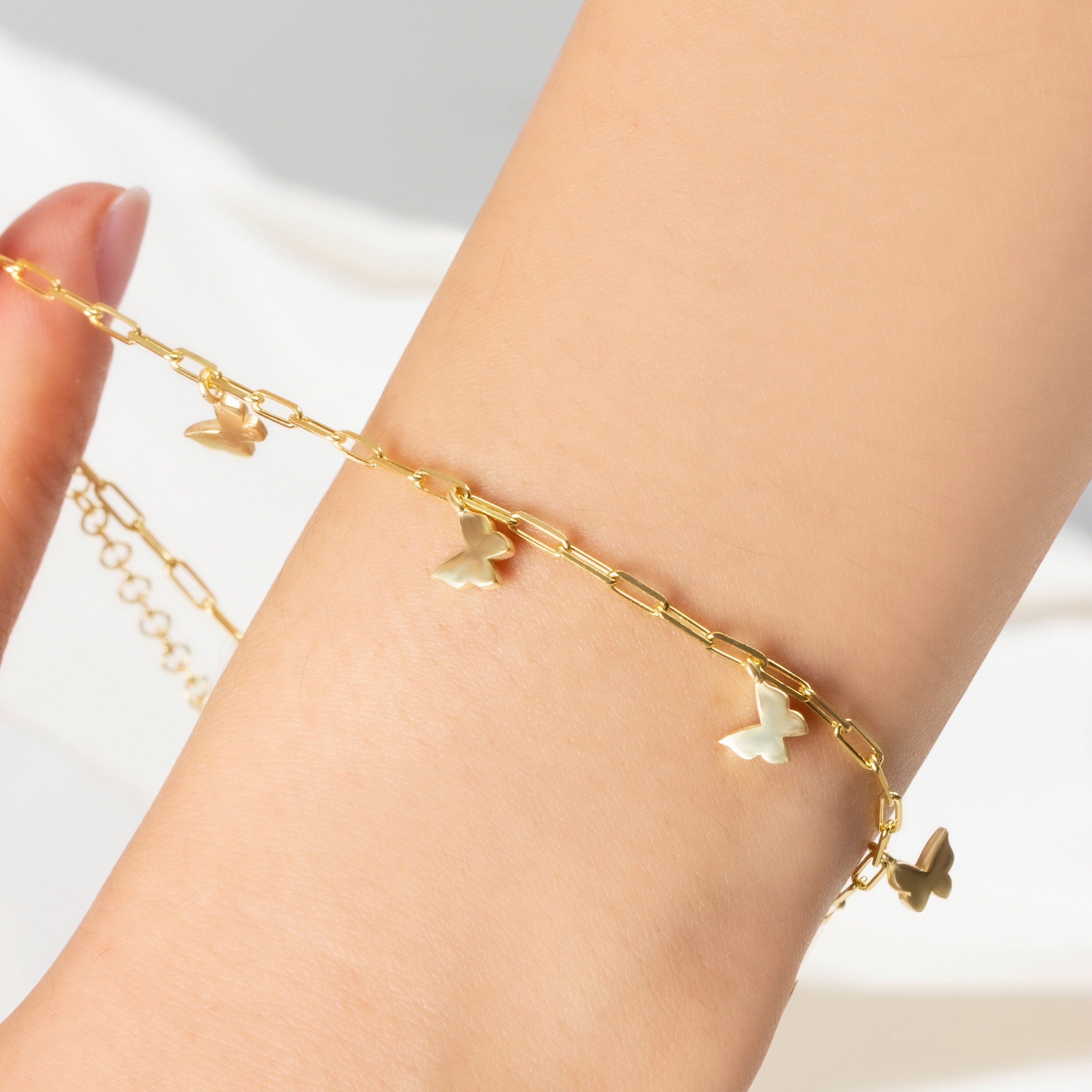 Single Butterfly Anklet - Gold & Silver Ankle Bracelet With Beads